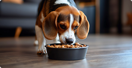 Perro alimentándose con pienso de TamCan Petfood formulado