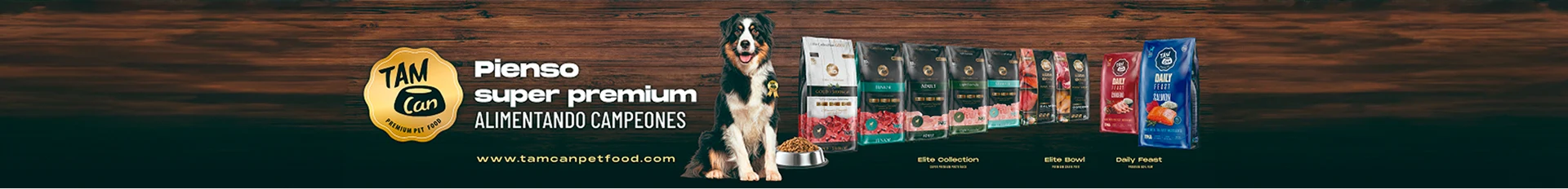 Banner de TamCan Petfood con su gama de pienso